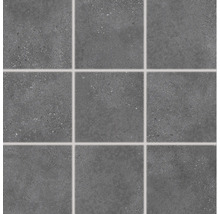 Anordnung von neun quadratischen, grauen Fliesen mit feiner Textur