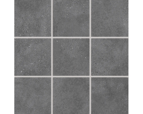 Anordnung von neun quadratischen, grauen Fliesen mit feiner Textur