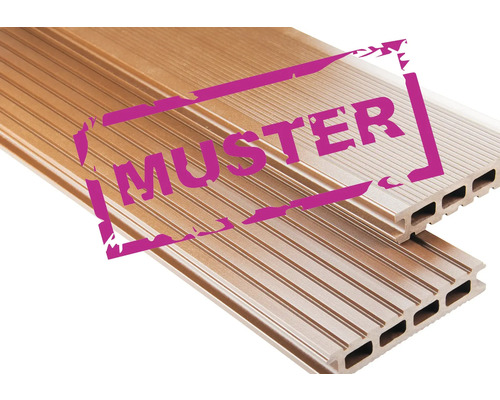 Handmuster zu Konsta WPC Terrassendiele Primera Hohlkammerprofil glatt 26x145 mm braun Handmuster zu Konsta WPC Terrassendiele Primera Hohlkammerprofil glatt 26x145 mm braun