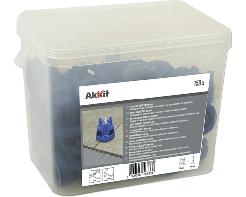 Akkit Fliesen Nivelliersystem Starter Set mit 1,5 mm Fuge in transparenter Box