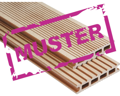 Handmuster zu Konsta WPC Terrassendiele Futura Hohlkammerprofil gebürstet 26x145 mm braun Handmuster zu Konsta WPC Terrassendiele Futura Hohlkammerprofil gebürstet 26x145 mm braun