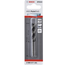 Bosch Logo. Verpackung mit zwei 4 mm HSS PointTeQ Bohrern