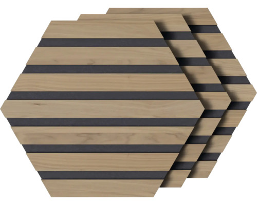 Fjordwall Akustikpaneel Hexagon Walnuss 265 x 265 x 9 mm 1 Pack = 3 Stück