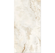 Nahaufnahme einer beigen Wandfliese mit Marmoroptik