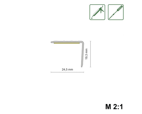 Profilzeichnung einer Treppenkantenprofils mit den Maßen 24,5 mm und 19,3 mm