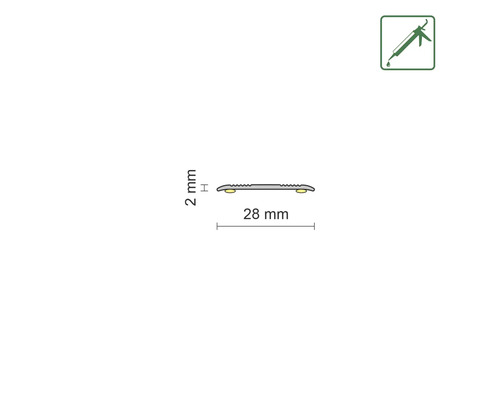 Profilleiste mit den Maßen 2 mm Höhe und 28 mm Breite