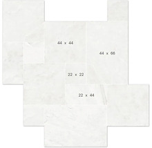 Anordnung verschiedener Formate von Fliesen, einschließlich 22 x 22, 22 x 44, 44 x 44 und 44 x 66