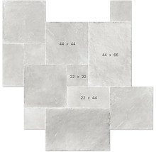 Fliesenmuster in verschiedenen Größen: 22 x 22, 22 x 44, 44 x 44 und 44 x 66