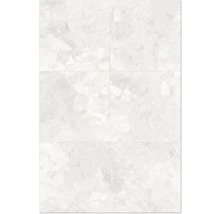 Sechs helle Fliesen mit Marmoroptik