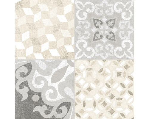 Fliesenmuster mit geometrischen und floralen Motiven