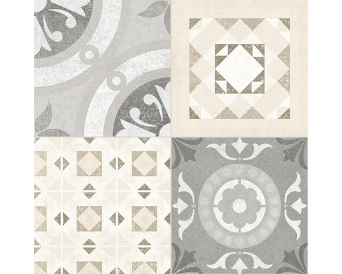 Dekorative Bodenfliese mit geometrischen und floralen Mustern