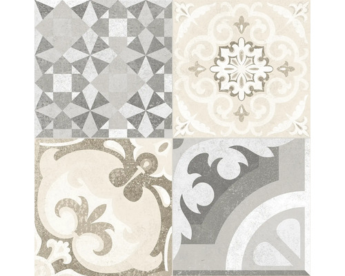 Dekorative Fliesen mit geometrischen und floralen Mustern