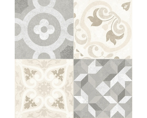 Fliesenmuster mit geometrischen und floralen Motiven