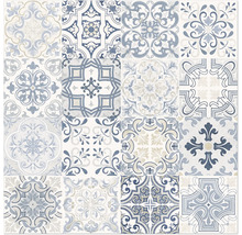 Fliesenmuster mit verschiedenen floralen und geometrischen Designs.