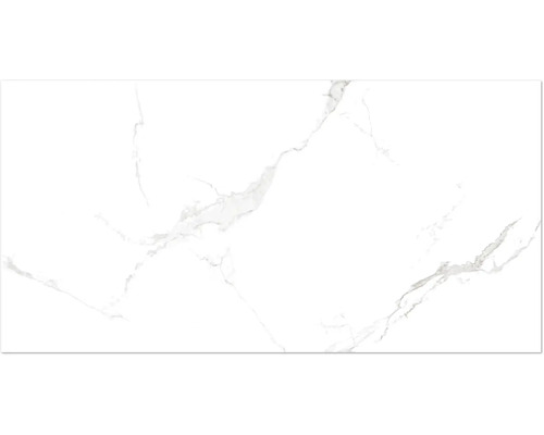 Wand- und Bodenfliese Bianco River 60x120cm poliert, rektifiziert Weiße Fliese mit Marmorstruktur