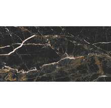 Dekorfliese in Marmoroptik, schwarzer Grundton mit hellen Adern