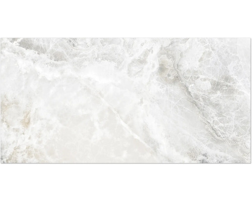 Bodenfliese Glamour onice grey lappato 60x120cm Nahaufnahme einer weißen Marmorfliese mit feiner Maserung
