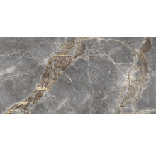 Nahaufnahme einer grauen Marmorfliese mit Maserung