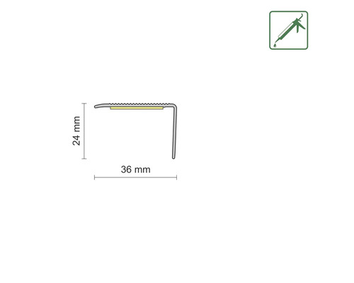Profilskizze mit Maßen 24 mm und 36 mm sowie Symbol für Klebemontage