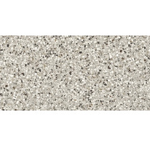 Nahaufnahme einer Terrazzo Fliese mit gesprenkeltem Muster.