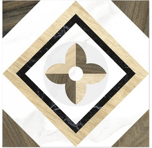 Dekorative Bodenfliese mit geometrischem Muster und Holzoptik