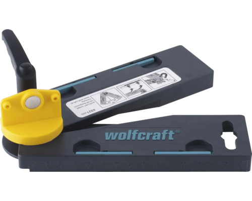 Wolfcraft Winkelschmiege mit gelbem Magnet und Klemmhebel zur Winkelmessung und Übertragung auf Kappsägen.