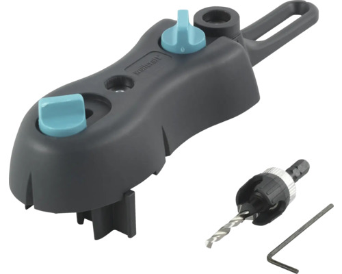 Wolfcraft Undercover Jig Set inklusive Bohrlehre, Stufenbohrer mit Tiefenstopp und Sechskantschlüssel für verdeckte Holzverschraubungen.