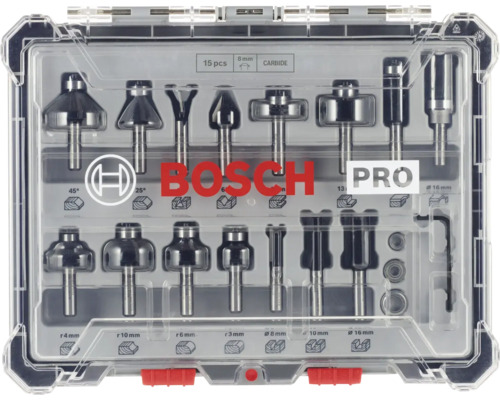 Bosch Fräser-Set mit 15 Teilen in Aufbewahrungskoffer
