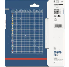 Rückseite der Bosch Expert Verpackung mit Material-Kompatibilitätstabelle, Sicherheitssymbolen und Bosch Logo.