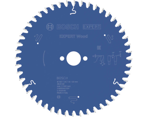 Bosch Kreissägeblatt Expert for Wood, Durchmesser 165 Millimeter, Bohrung 20 Millimeter, 48 Zähne.