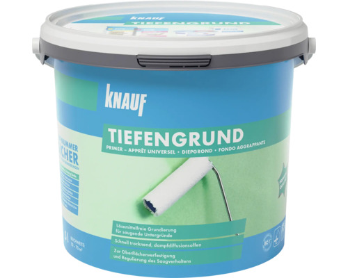 Knauf Tiefengrund im Eimer mit Farbroller-Abbildung