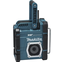 Makita Baustellenradio mit Makita Logo, DAB plus Digital Audio Broadcasting, Tragegriff und Gehäuseschutz.