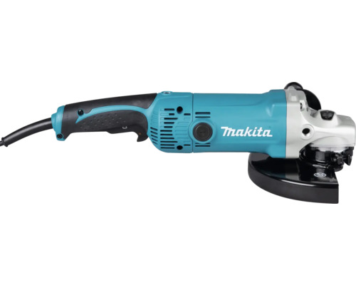 Makita Winkelschleifer mit türkisblauem Gehäuse, schwarzem Handgriff und silbernem Getriebekopf.