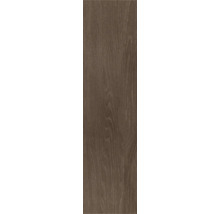 Dunkelbraune Bodenplatte in Holzoptik mit Maserung.