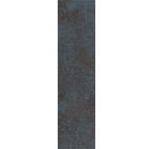 Teppichdiele mit Schlingenoberfläche und abstraktem Muster in Dunkelgrau und Blau.
