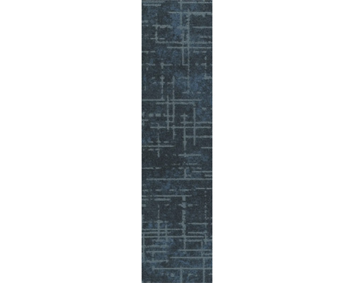 Blaue Teppichfliese mit linearem Muster und strukturierter Oberfläche.