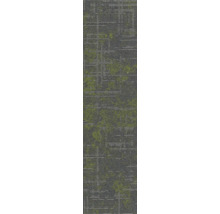 Teppichdiele mit abstraktem Gittermuster in Anthrazit und Grün, strukturierte textile Oberfläche.