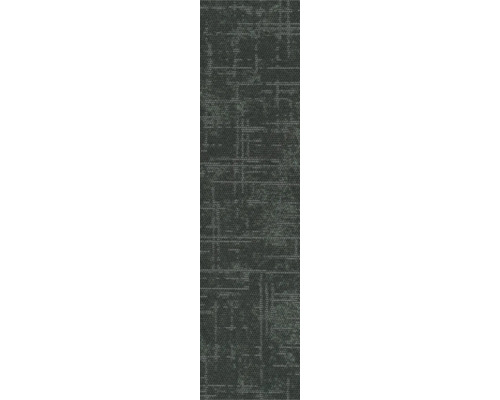 Dunkelgraue Teppichfliese mit strukturierter Schlingenoberfläche und linearem Muster.
