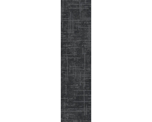 Teppichboden mit Schlingenstruktur und modernem geometrischem Linienmuster in Grau und Anthrazit.