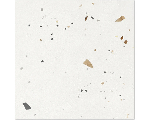 Feinsteinzeugfliese mit Terrazzo-Optik und unregelmäßig verteilten Steineinschlüssen.