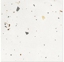 Feinsteinzeugfliese in Terrazzo-Optik mit grauen und braunen Einschlüssen.