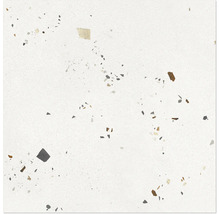 Feinsteinzeugfliese mit Terrazzo-Effekt und farbigen Einschlüssen.