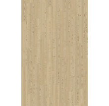 Heller Laminatboden in Holzoptik mit Maserung und Astlöchern.