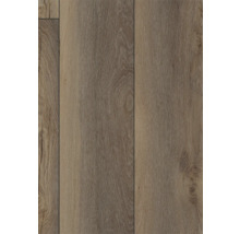 Laminat oder Vinylboden in Eichenoptik mit natürlicher Holzmaserung und Astlöchern.