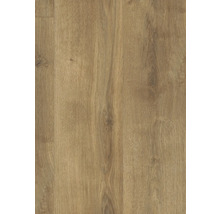 Laminatboden in Eiche-Optik mit natürlicher Holzmaserung und sichtbaren Astlöchern für eine rustikale Optik.