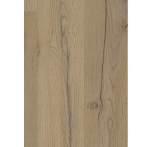 Laminatboden in Holzoptik mit natürlicher Maserung, Astlöchern und Rissen.