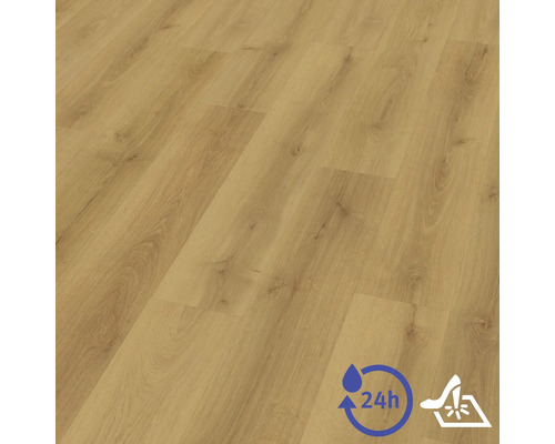Laminatboden in Holzoptik mit 24 Stunden Wasserschutz und kratzfester Oberfläche.