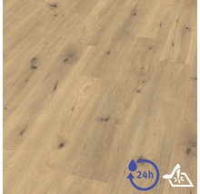 Hellbrauner Laminatboden in Eichenoptik mit Astlöchern, 24 Stunden wasserfest und kratzfest.