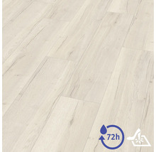 Laminatboden in heller Holzoptik, wasserresistent bis zu 72 Stunden und kratzfeste Oberfläche.