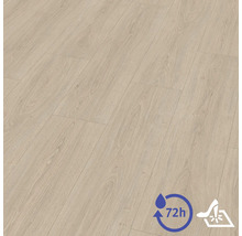 Laminatboden in Eiche-Optik mit realistischer Maserung, 72 Stunden wasserresistent, kratzfeste Oberfläche.